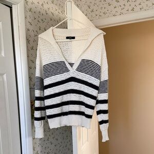 Lulu's Cream and Black Striped Knit Sweater